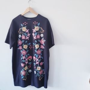 ZARA TRAFALUC | Floral print black shift dress